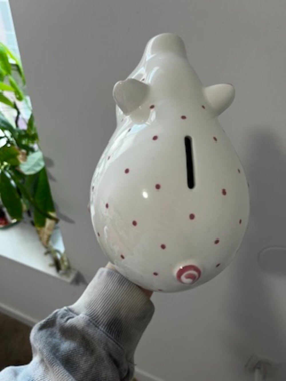 Tiffany & Co. White & Red Polka Dot Ceramic Elephant Piggy Bank - chip on ear - Picture 4 of 7